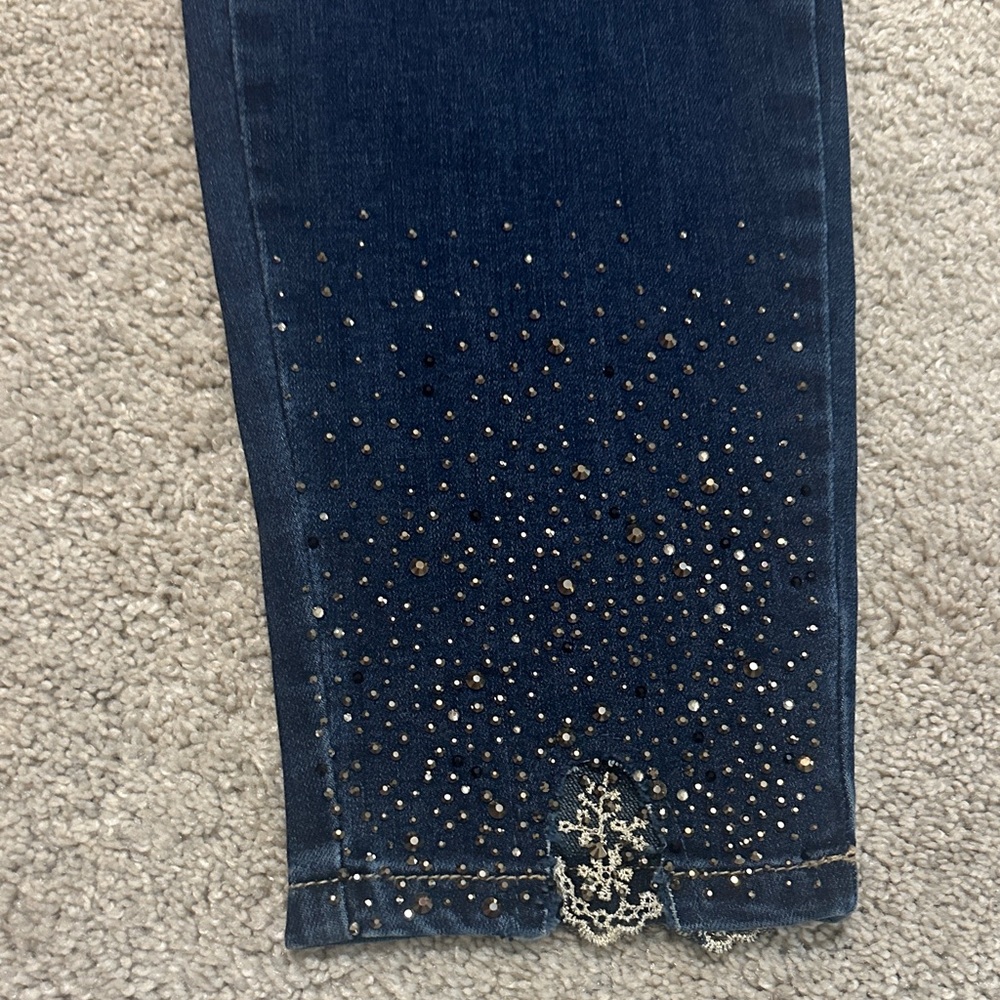 Frank Lyman Design Dark Blue Skinny Jeans with Crystal Accent - Picture 3 of 4